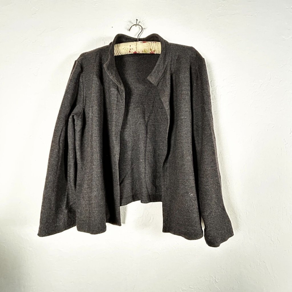 Eileen Fisher Womens 100% Wool Open Front Cardigan Sweater Size Large Gray Knit